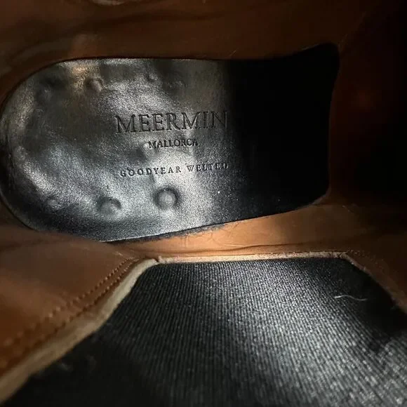 Meermin Calf - E Men 7.5 Triple Black Leather Chelsea Boot Elastic Sided Pull On
